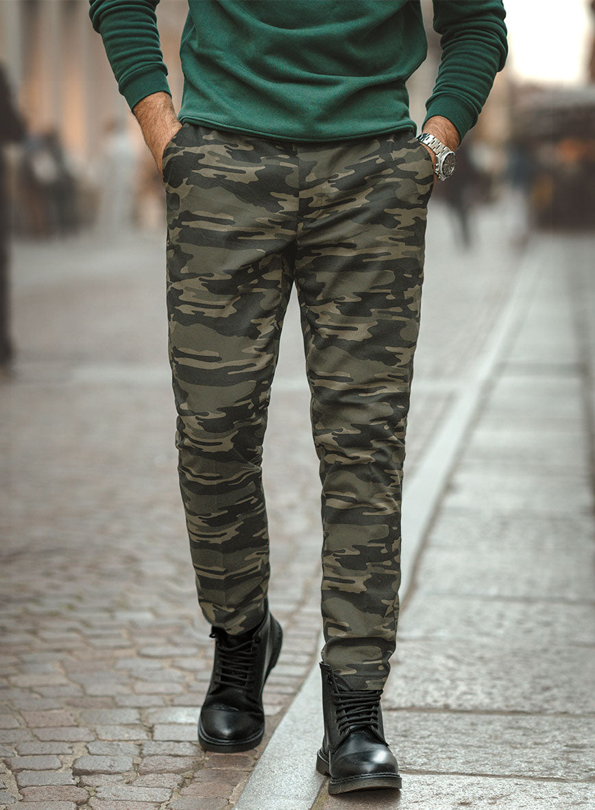 Green Stretch Camo Pants – StudioSuits - Main Image
