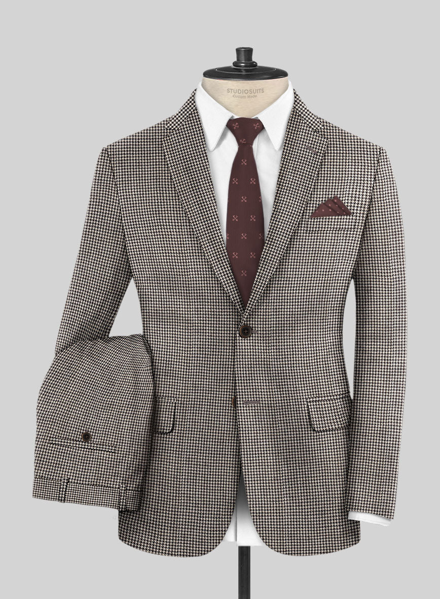 Hardy Minnis Beige Houndstooth Wool Suit - StudioSuits