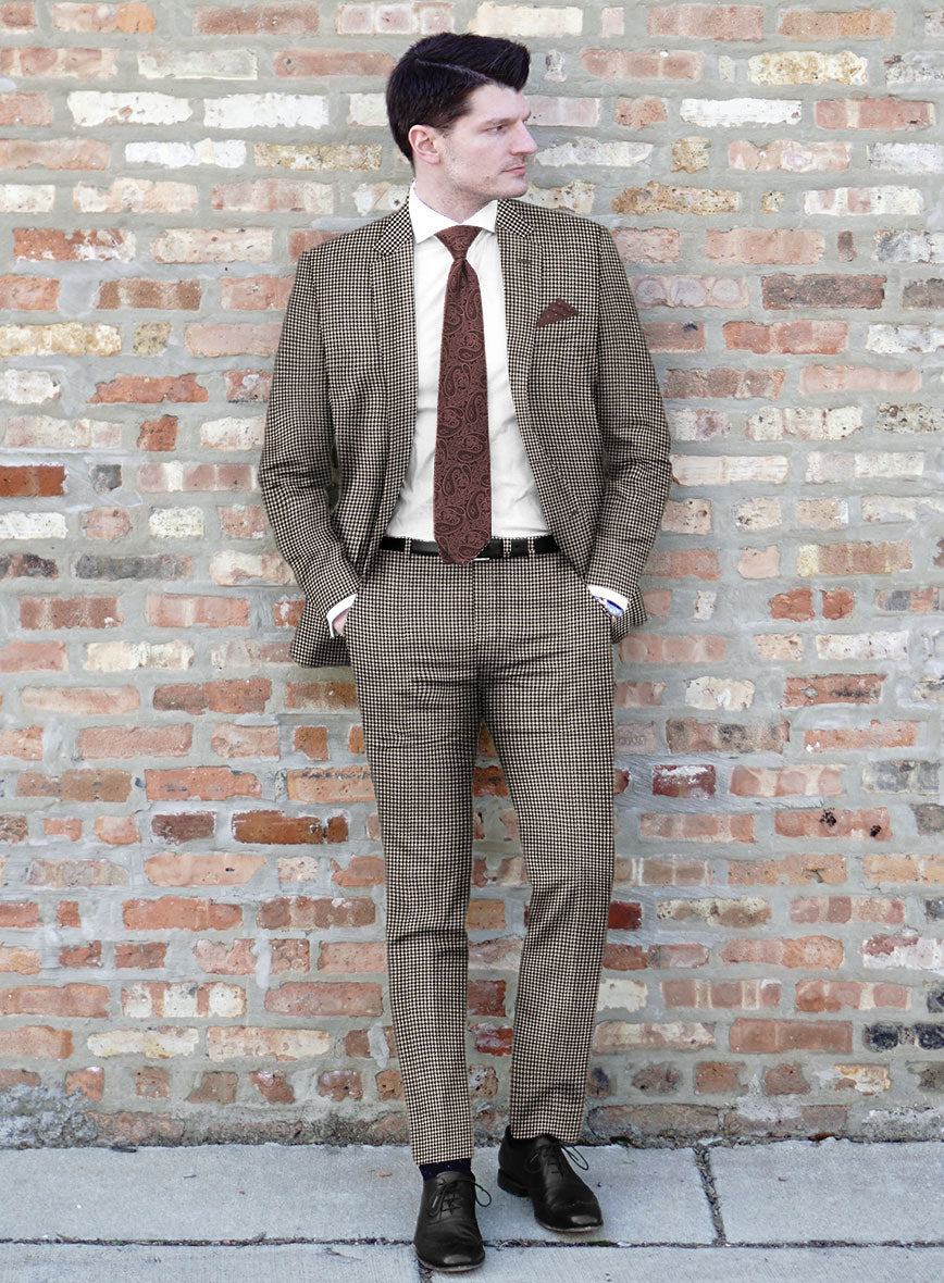 Hardy Minnis Beige Houndstooth Wool Suit - StudioSuits