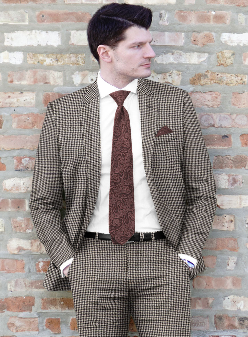 Hardy Minnis Beige Houndstooth Wool Suit - StudioSuits