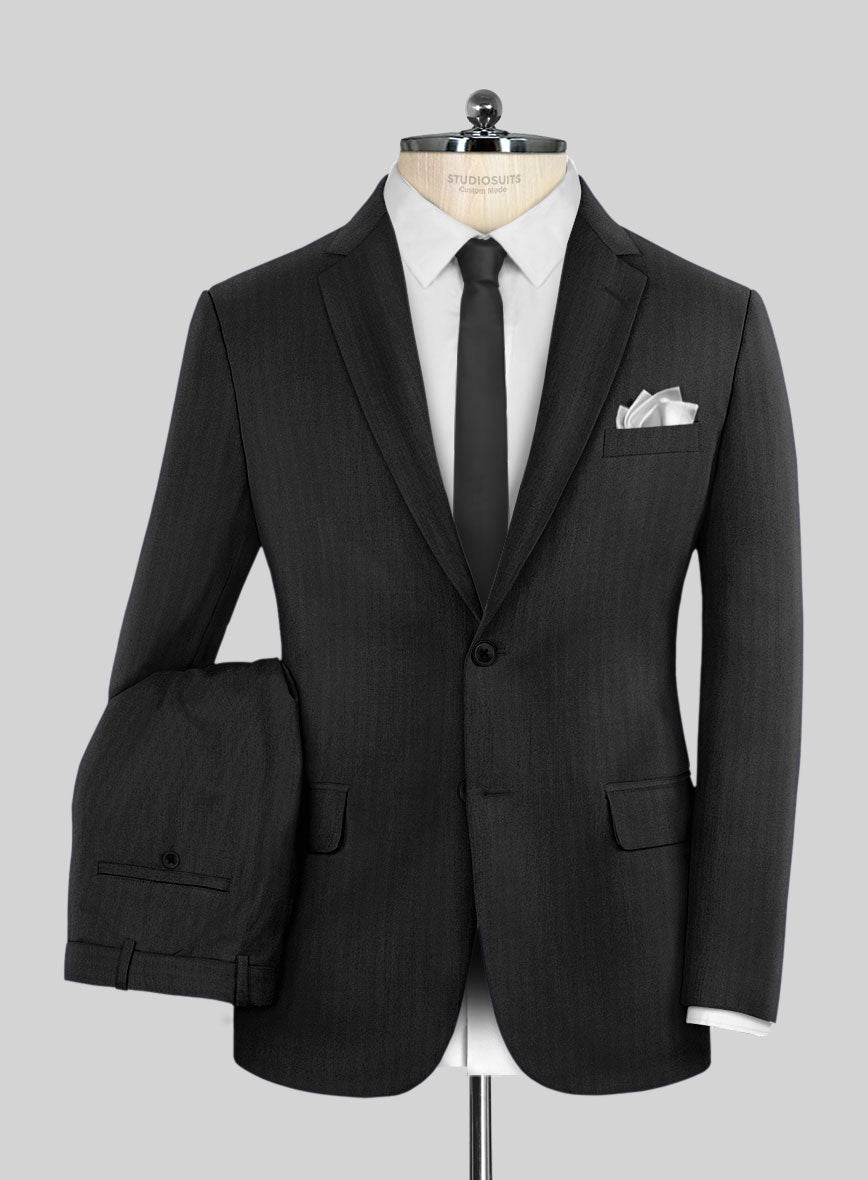 Hardy Minnis Black Herringbone Wool Suit – StudioSuits