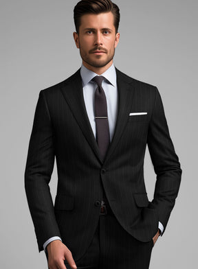 Hardy Minnis Black Pinstripe Wool Jacket - StudioSuits