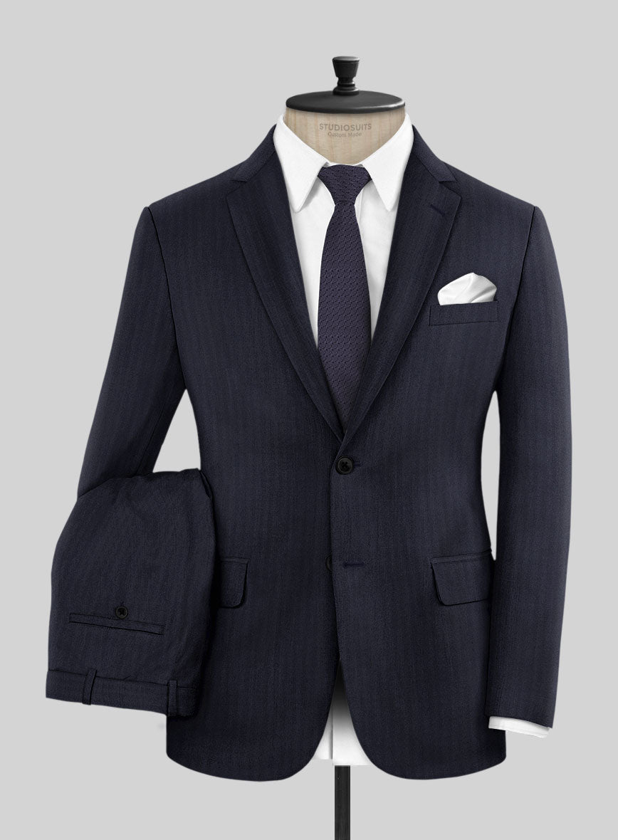 Hardy Minnis Navy Blue Herringbone Wool Suit – StudioSuits