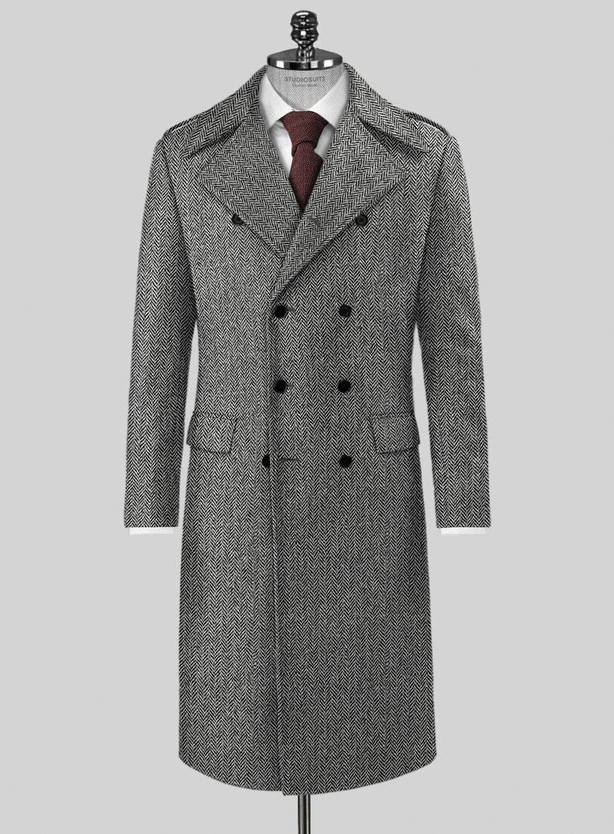 Harris Tweed Gray Herringbone GQ Overcoat StudioSuits
