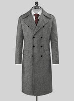 Harris Tweed Gray Herringbone GQ Overcoat - StudioSuits