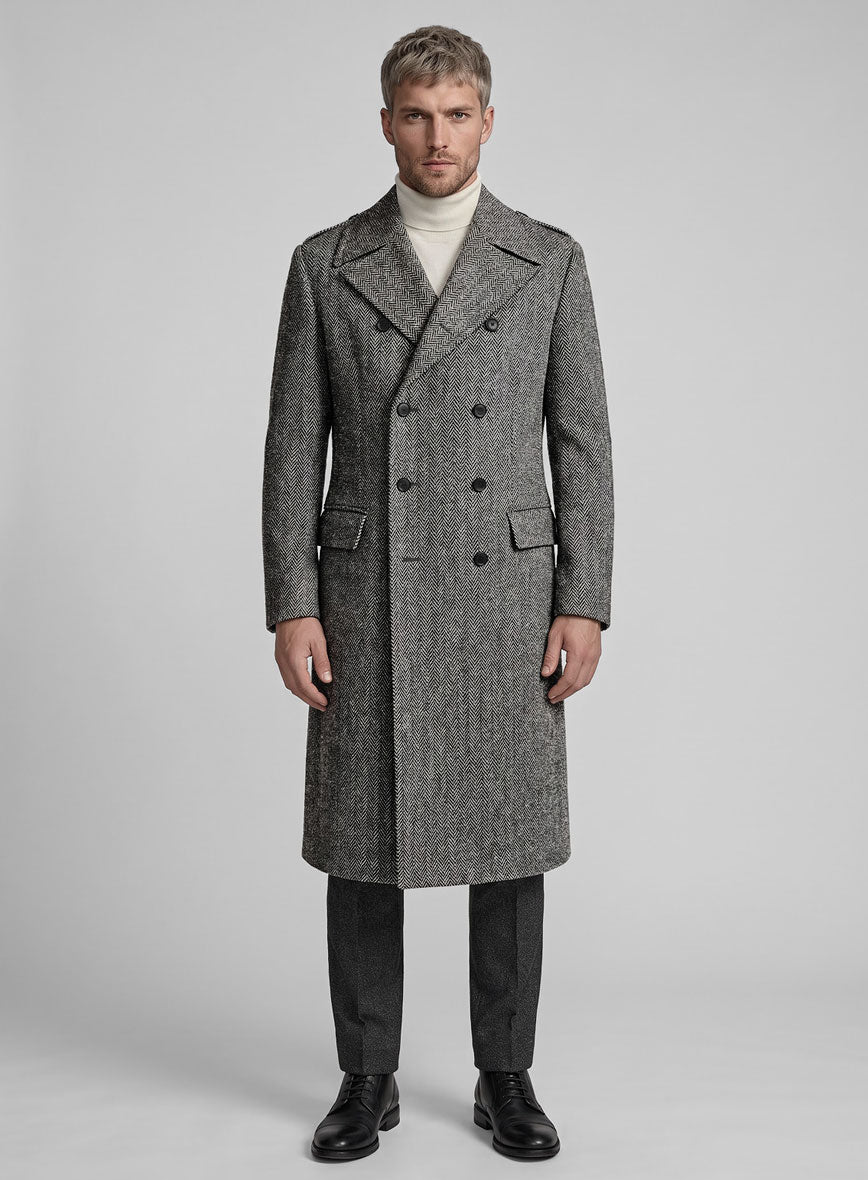 Harris Tweed チェスターコート グレー Harris Tweed Gray Herringbone GQ Overcoat – StudioSuits