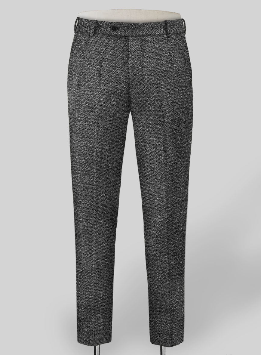 Harris Tweed Dark Gray Herringbone Pants - StudioSuits