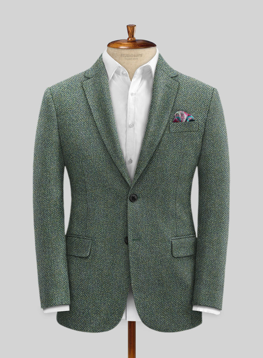 Custom tailored Jacket Harris tweed green herringbone