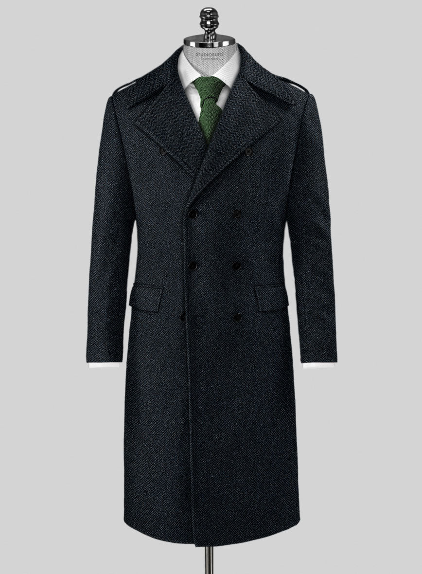 【Mode】Herringbone tweed over long coat Herringbone Wool Men's Long Tweed Overcoat Single-Breasted Winter