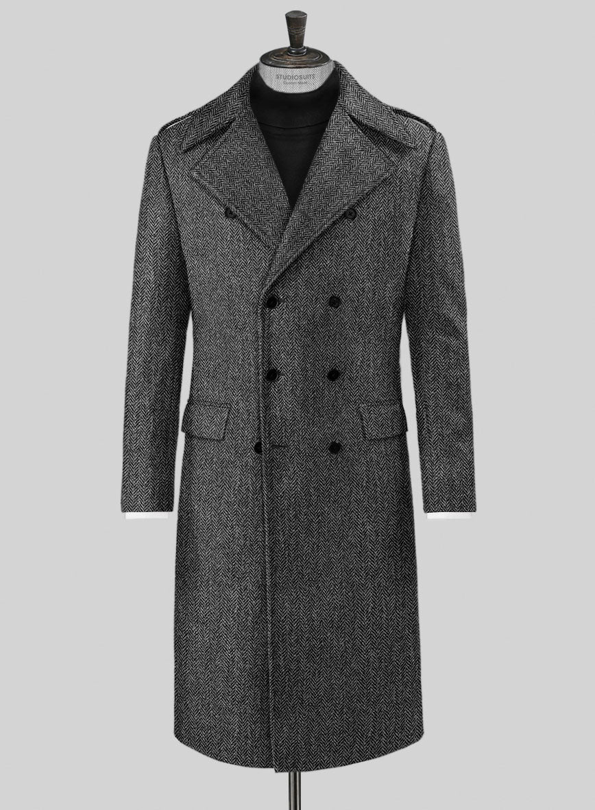 Harris Tweed Dark Gray Herringbone GQ Overcoat – StudioSuits