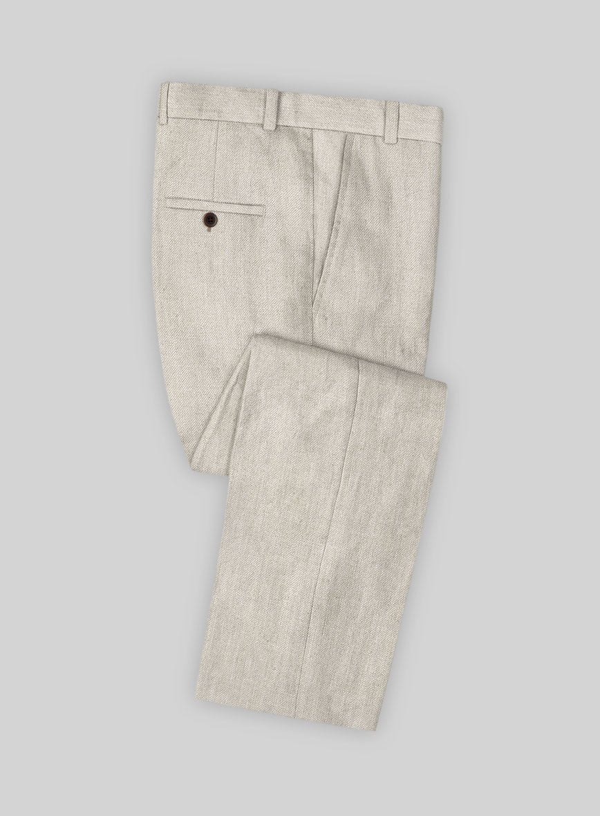 Beige Embroidered Linen Pants