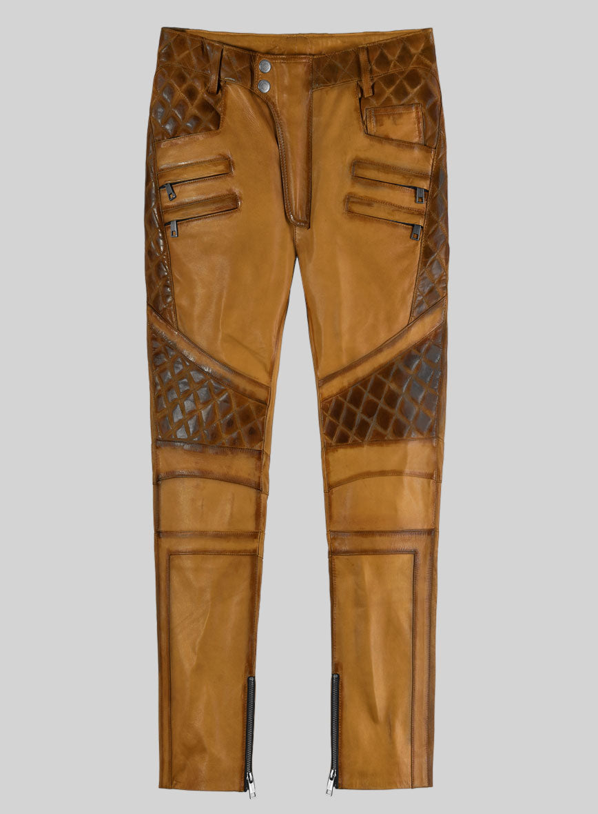 Hector Burnt Mustard Leather Pants - StudioSuits
