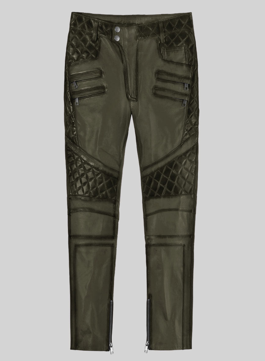 Hector Burnt Olive Leather Pants - StudioSuits