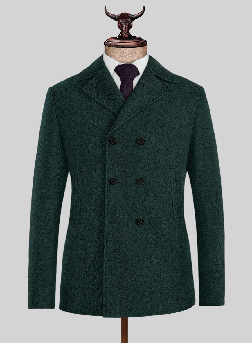 Highlander Melange Green Tweed Pea Coat - StudioSuits