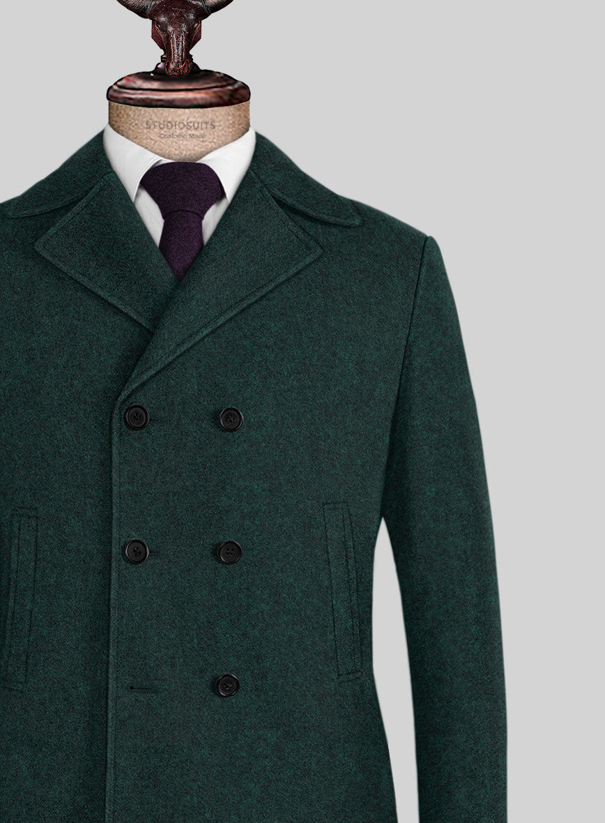 Highlander Melange Green Tweed Pea Coat - StudioSuits
