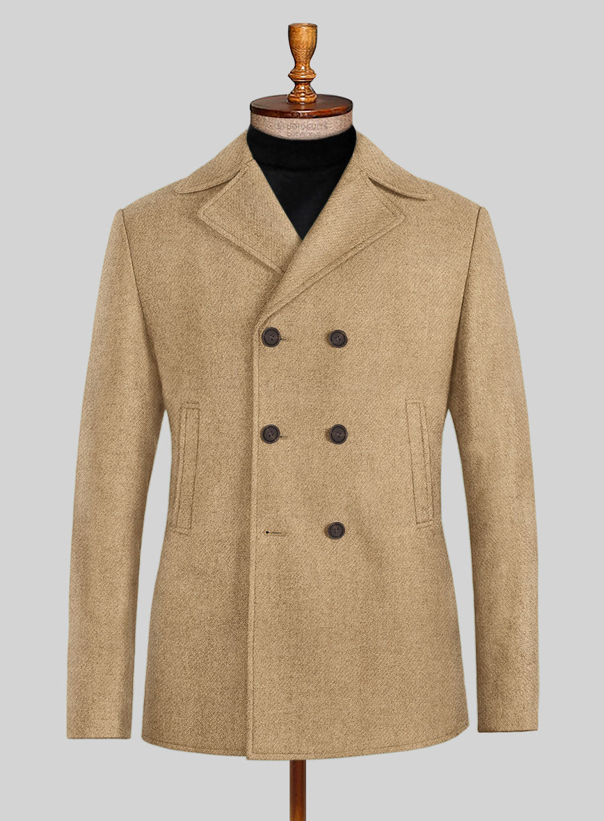 Highlander Sahara Beige Tweed Pea Coat - StudioSuits