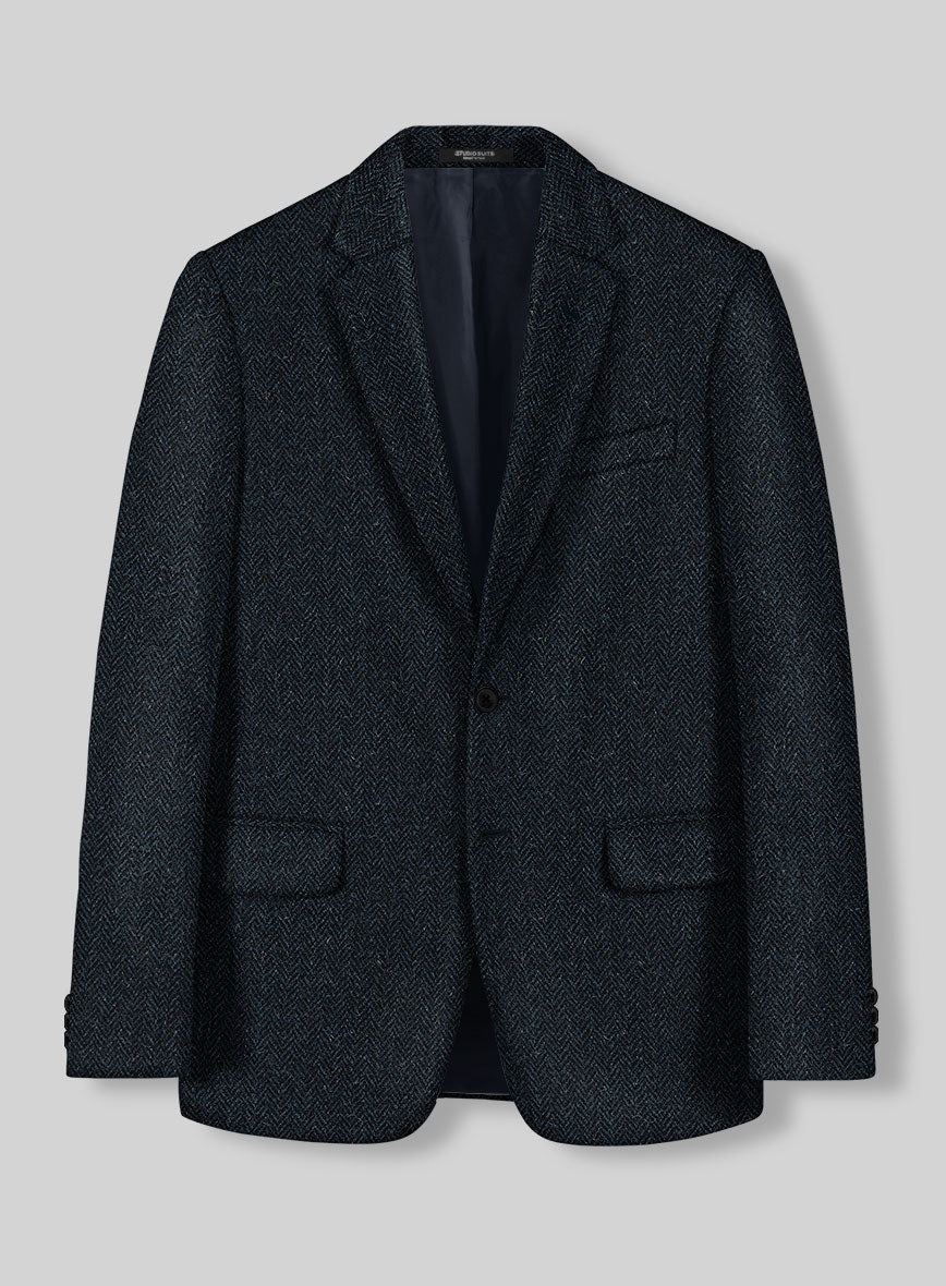 Harris Tweed Dark Blue Herringbone Jacket – StudioSuits