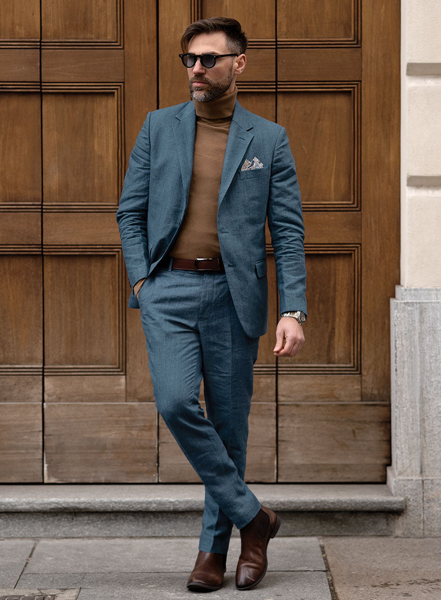 Men's Indigo Blue Linen Suit by StudioSuits Men's Indigo Blue Linen Suit by StudioSuits