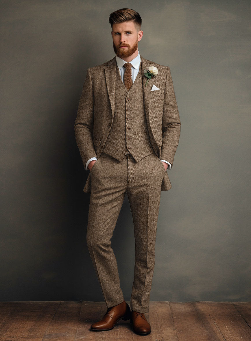 Men's Irish Brown Herringbone Tweed Suit by StudioSuits Men's Irish Brown Herringbone Tweed Suit by StudioSuits