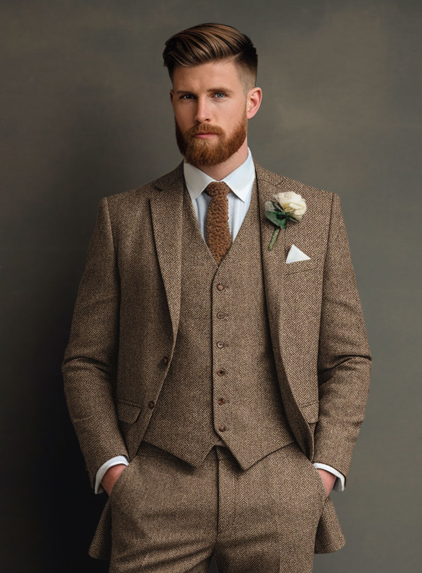 Irish Brown Herringbone Tweed Suit - StudioSuits