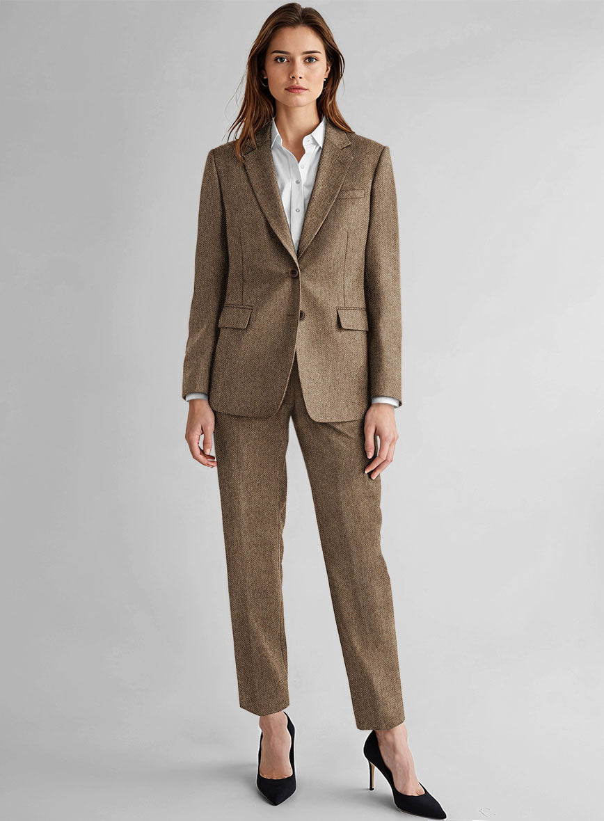 Herringbone Tweed Suit Rust Coloured Ladies Jacket Women's