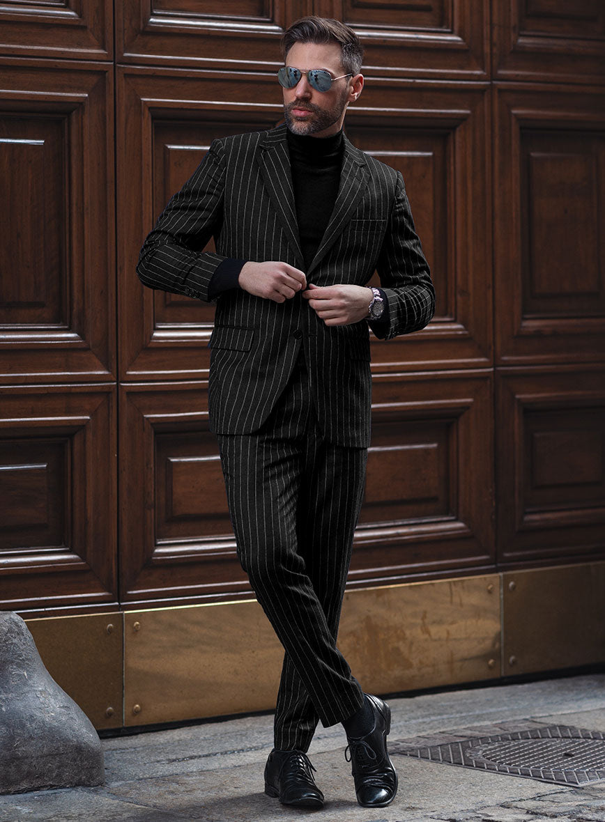 Italian Afito Black Chalkstripe Flannel Suit - StudioSuits