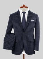 Italian Afito Indigo Blue Chalkstripe Flannel Suit - StudioSuits