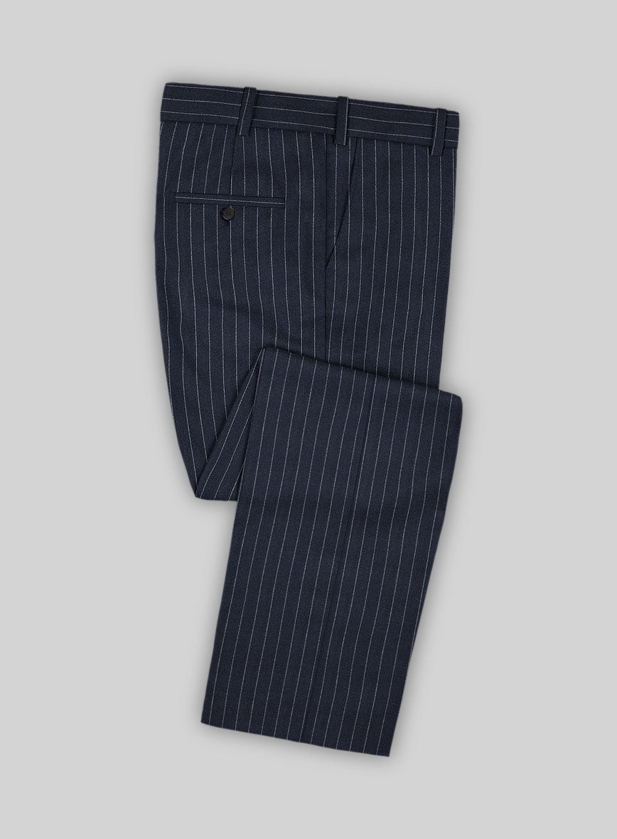 Italian Afito Indigo Blue Chalkstripe Flannel Suit - StudioSuits