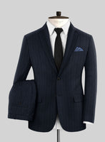 Italian Dark Blue Herringbone Flannel Suit - StudioSuits