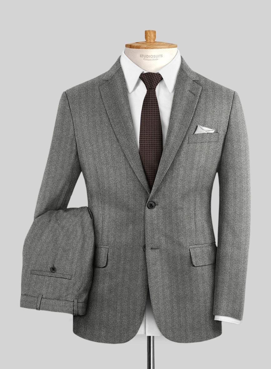 Italian Gray Herringbone Flannel Suit - StudioSuits