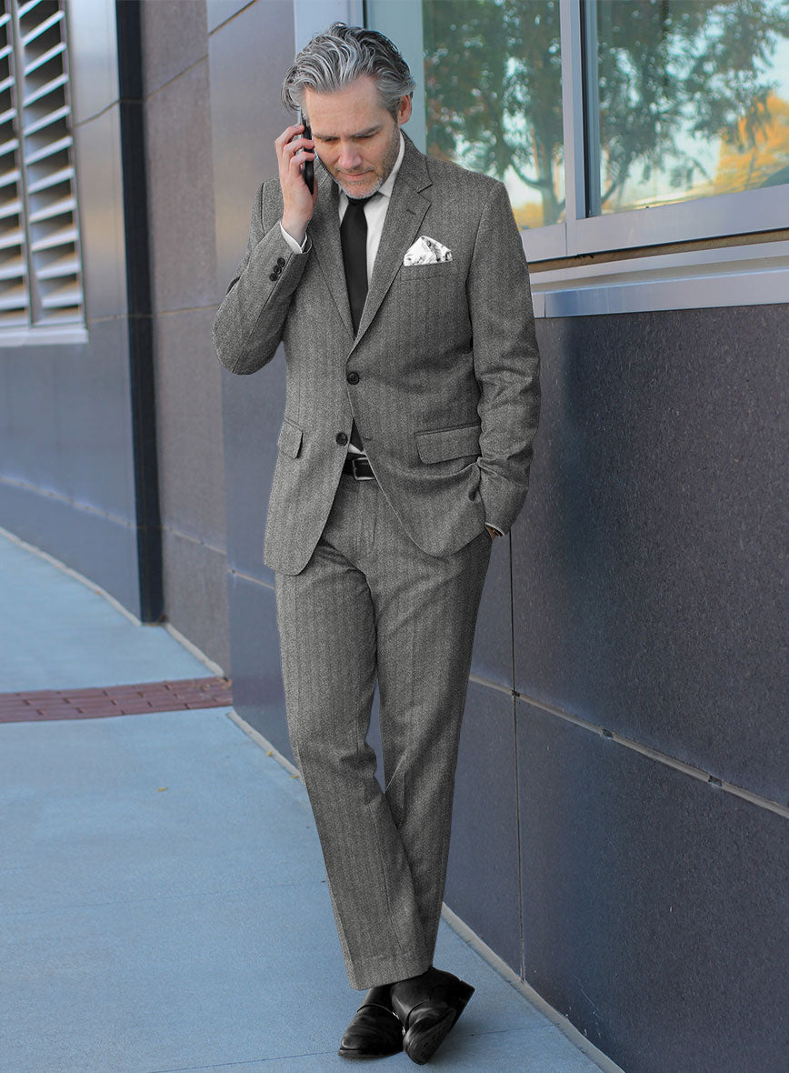 Italian Gray Herringbone Flannel Suit - StudioSuits