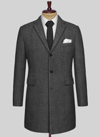 Italian Highlander Charcoal Herringbone Tweed Overcoat - StudioSuits