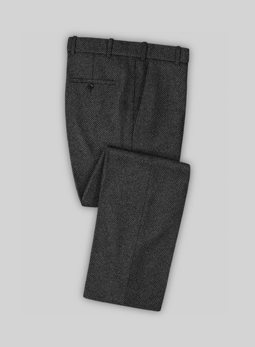 TOMORROWLAND Size 30 Charcoal Herringbone Wool Blend Flat Front Dress Pants