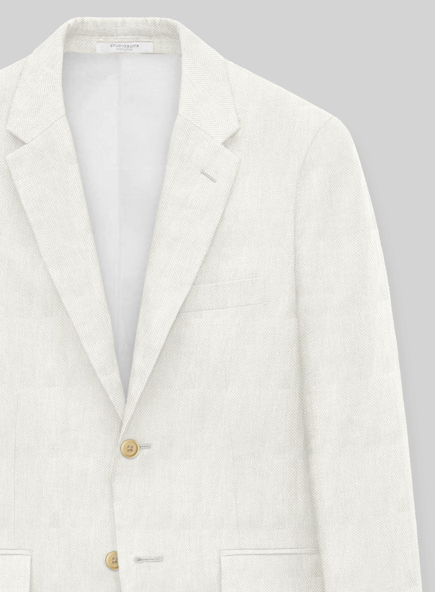 Italian Linen Avorio Herringbone Jacket - StudioSuits
