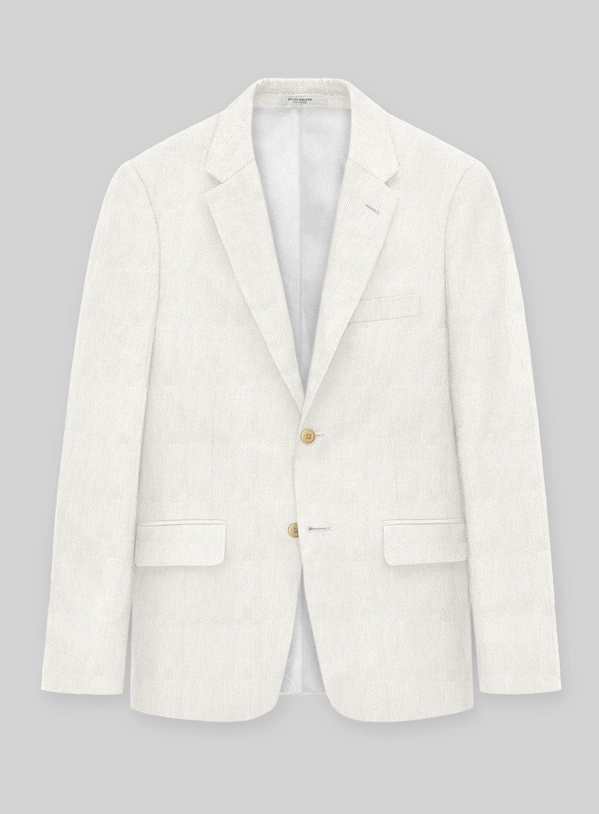 Italian Linen Avorio Herringbone Jacket - StudioSuits