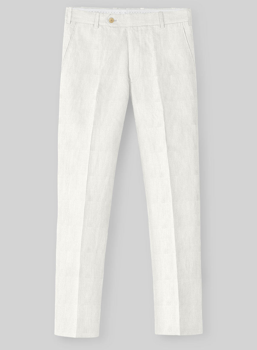 Italian Linen Avorio Herringbone Pants - StudioSuits