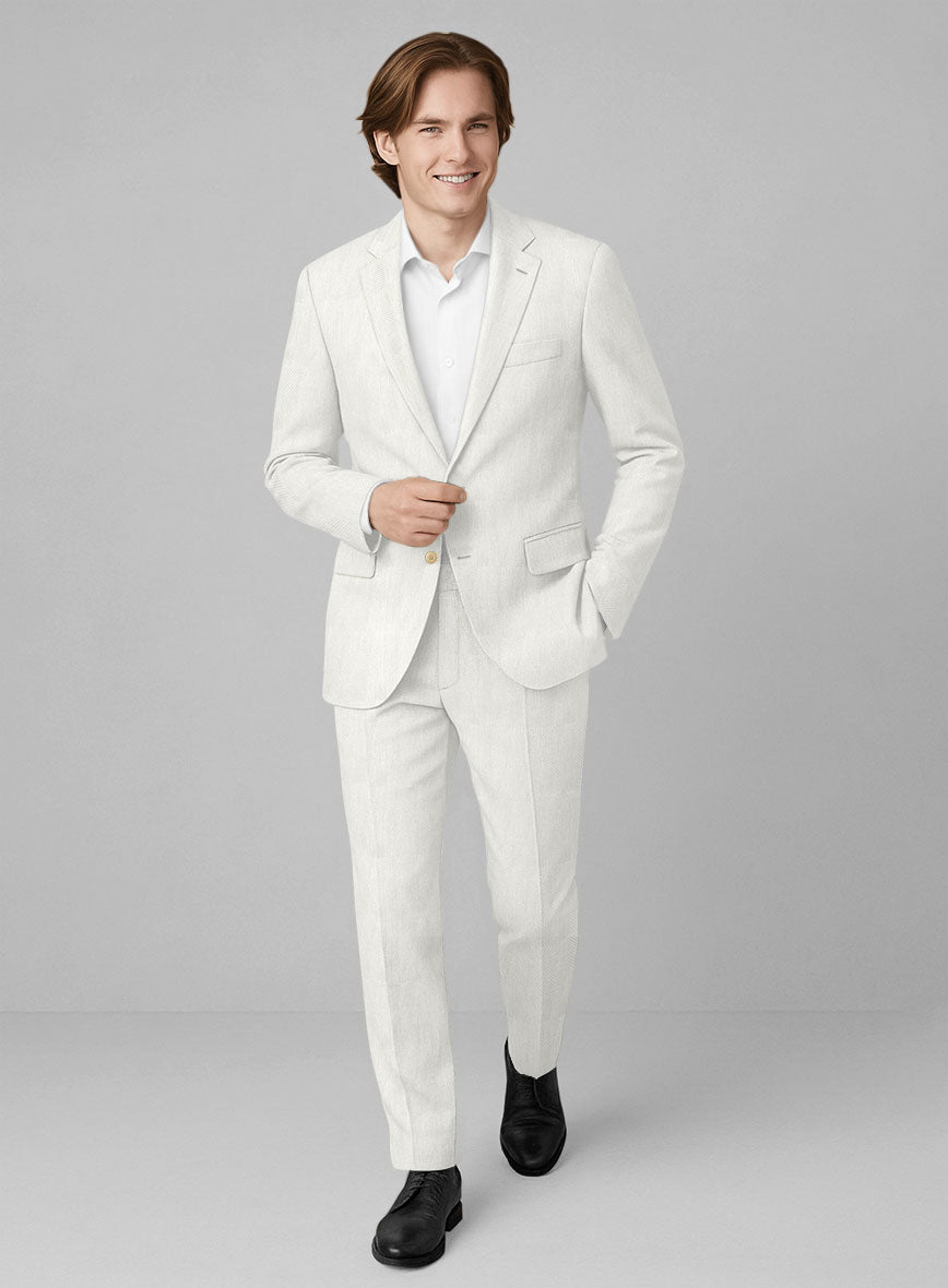 Italian Linen Avorio Herringbone Suit - StudioSuits