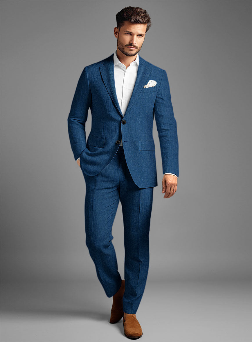 Italian Linen French Blue Suit – StudioSuits - Main Image