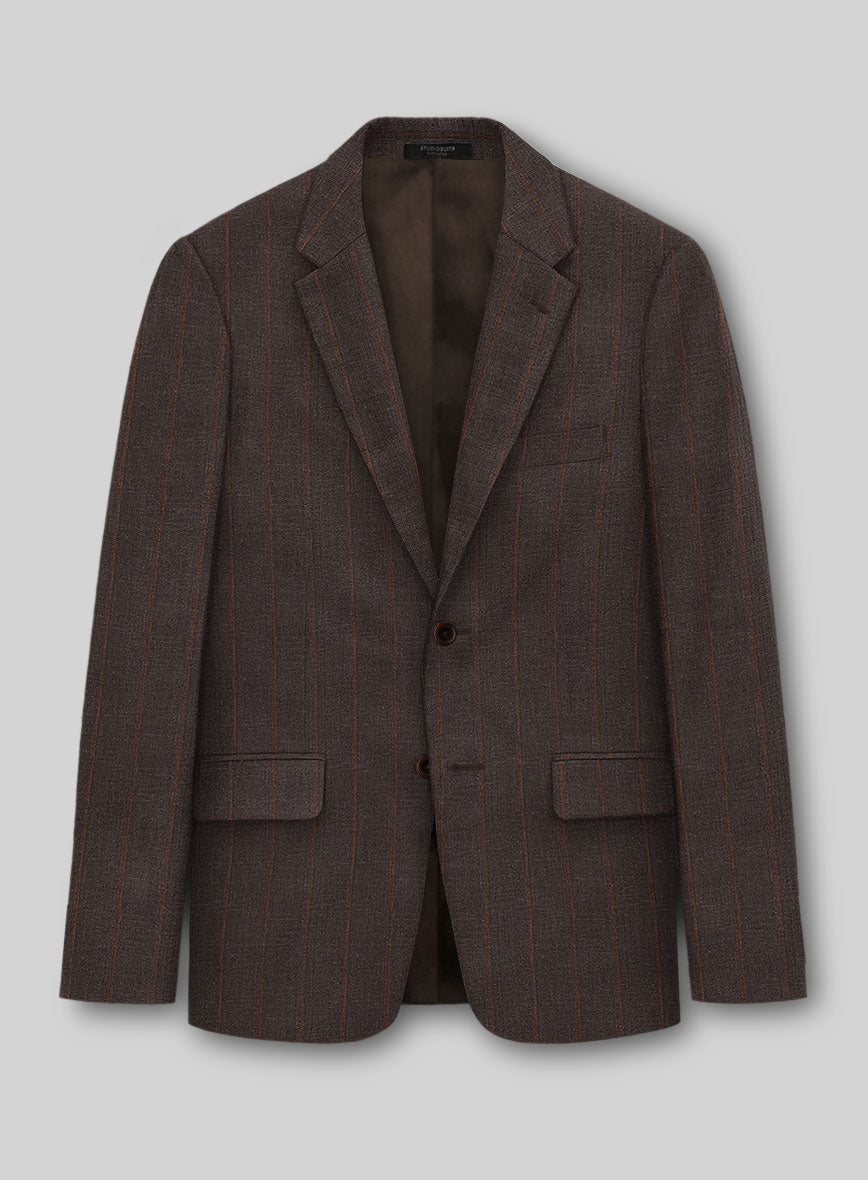 Italian Linen Mocha Brown Stripe Jacket - StudioSuits