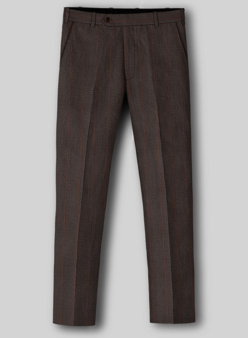 Italian Linen Mocha Brown Stripe Pants - StudioSuits