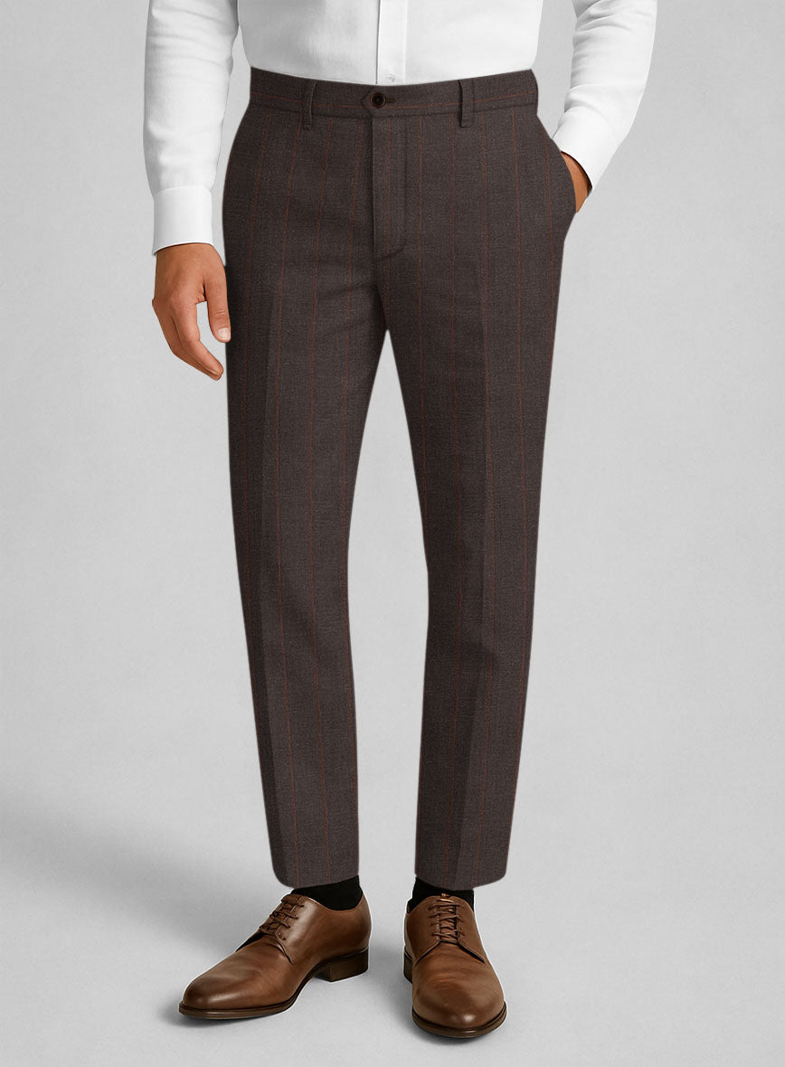 Italian Linen Mocha Brown Stripe Pants - StudioSuits