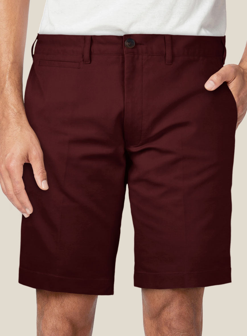 Italian Maroon Cotton Stretch Shorts - StudioSuits