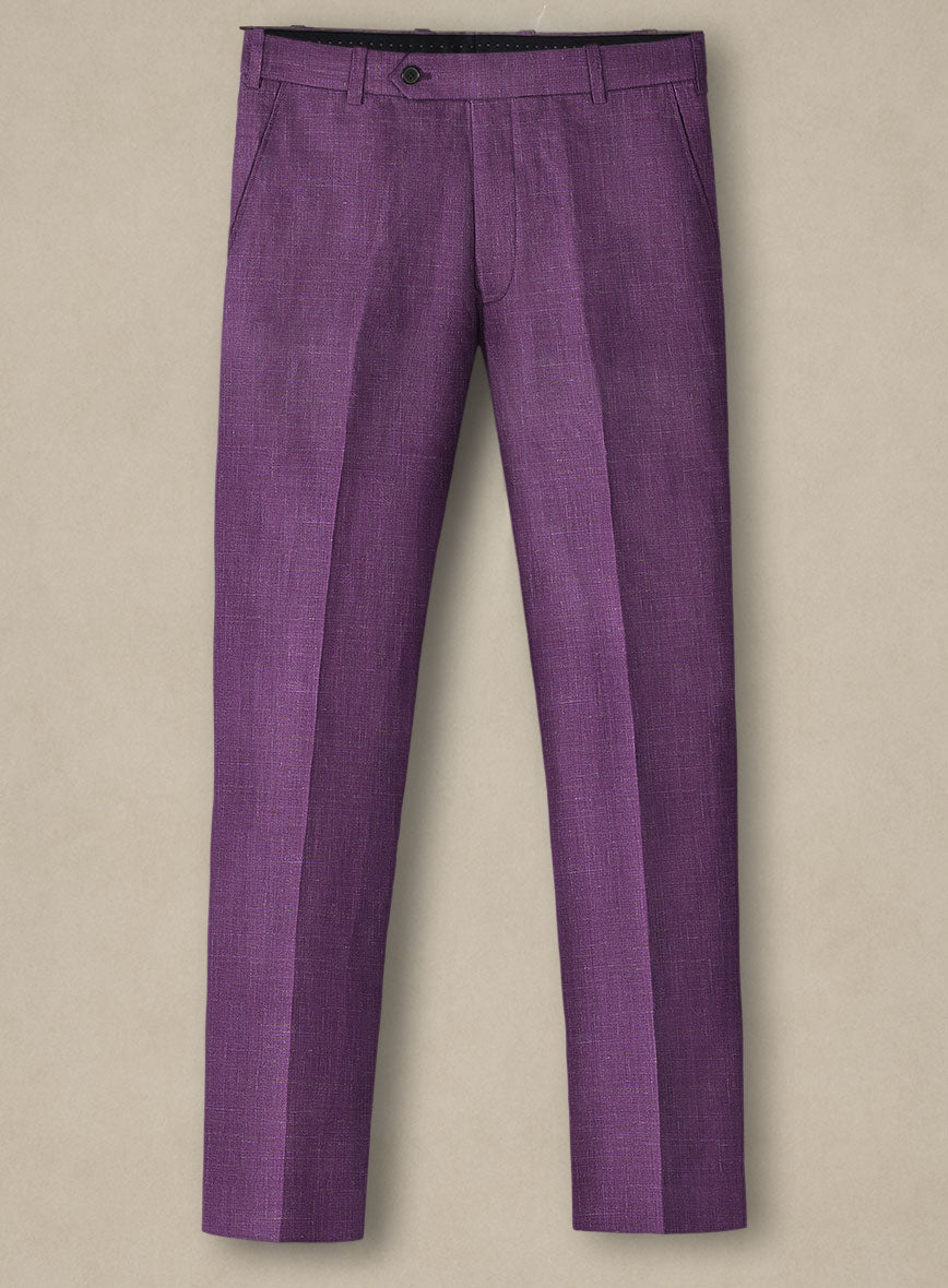 Italian Murano Eggplant Wool Linen Pants - StudioSuits