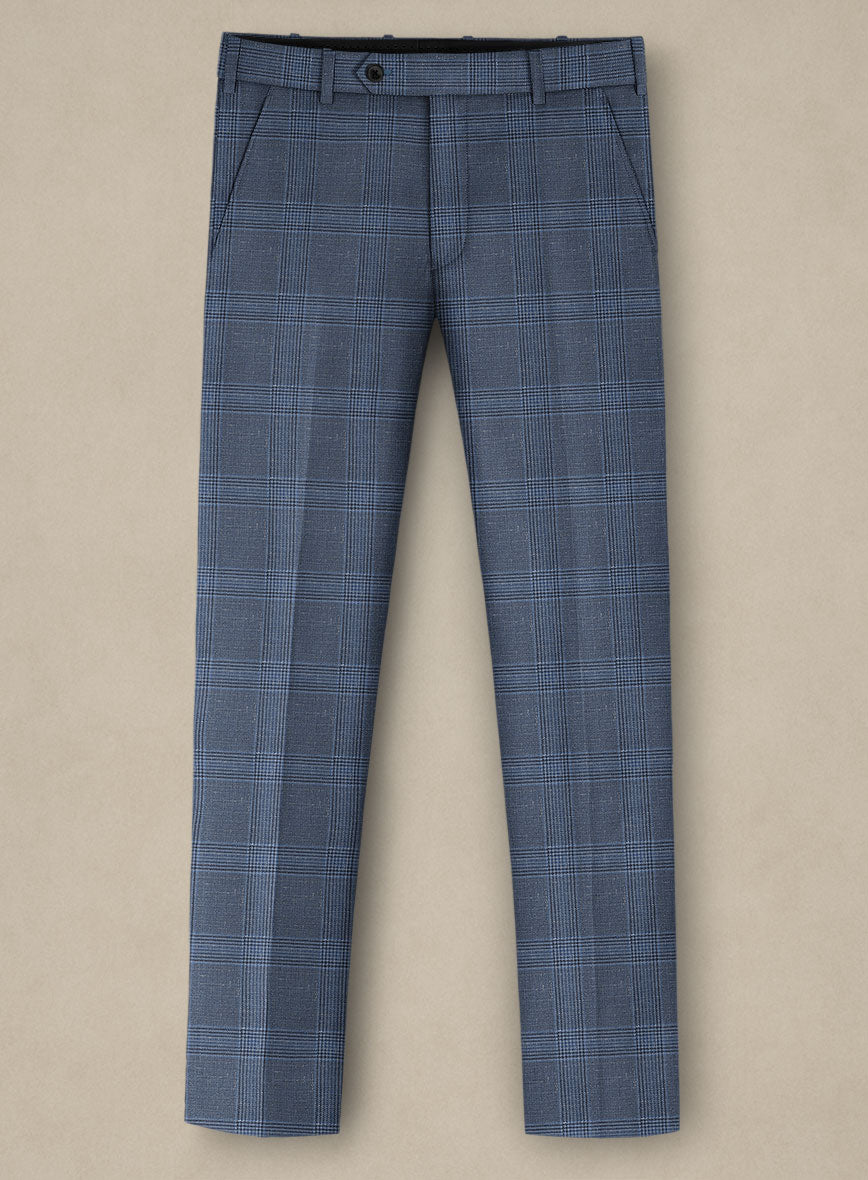 Italian Murano Enora Blue Wool Linen Silk Pants - StudioSuits
