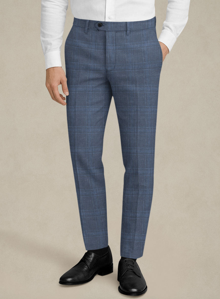 Italian Murano Enora Blue Wool Linen Silk Pants - StudioSuits