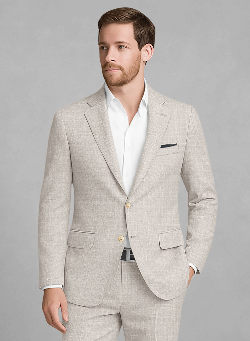 Italian Murano Fawn Wool Linen Jacket - StudioSuits
