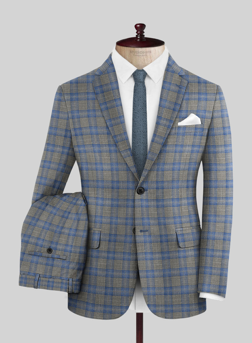 Italian Murano Gnatio Blue Gray Wool Linen Suit - StudioSuits