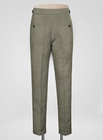 Italian Muted Green Linen Highland Trousers - StudioSuits