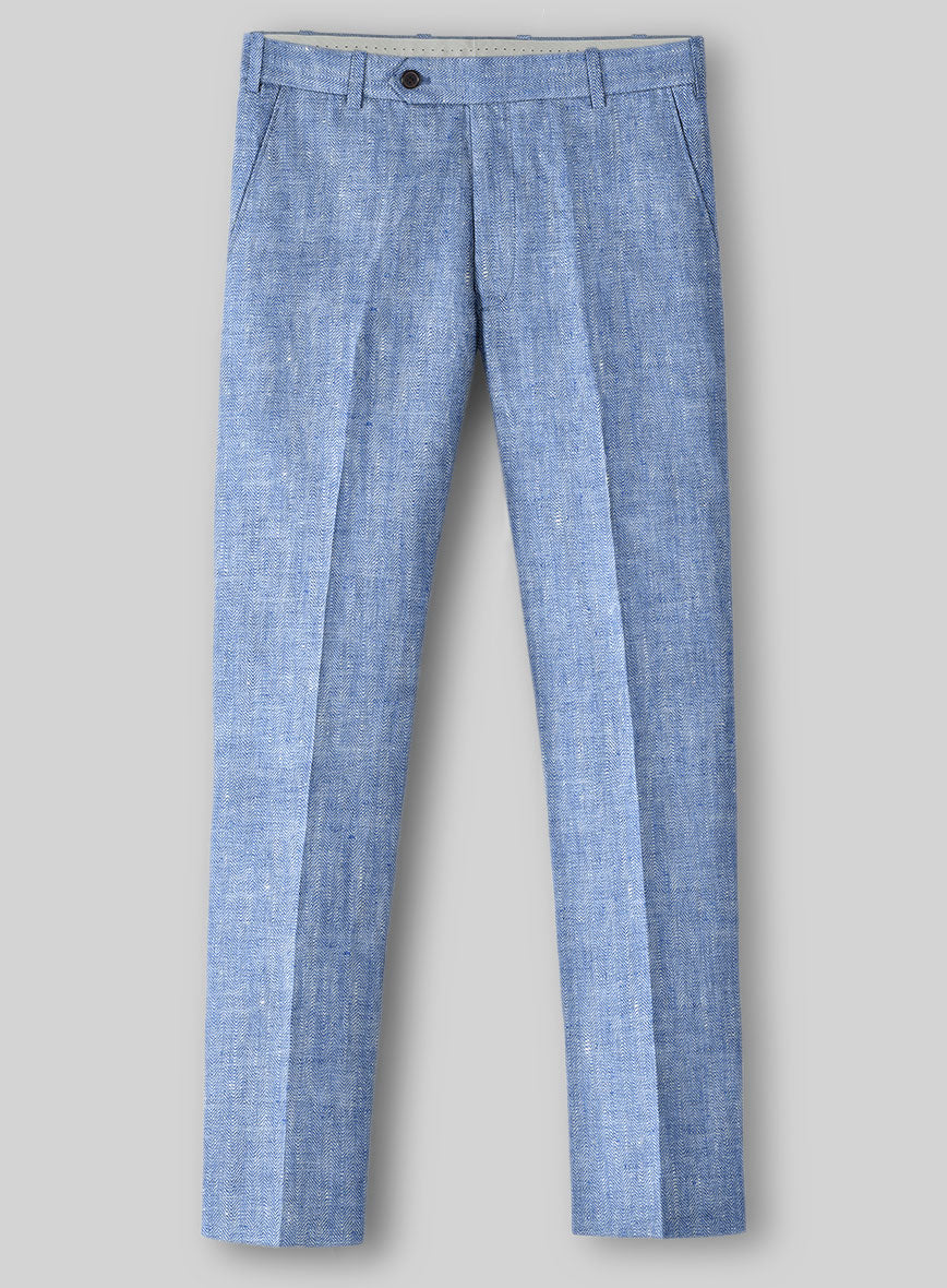 light blue dress slacks Indochino Men's Custom Stockport Wool Linen Light Blue Pants
