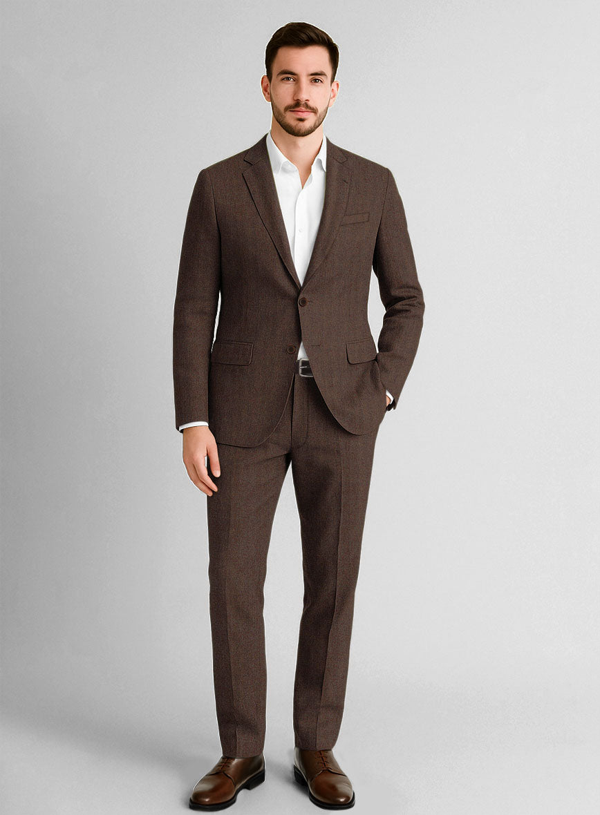 Italian Prato Brown Herringbone Linen Suit - StudioSuits